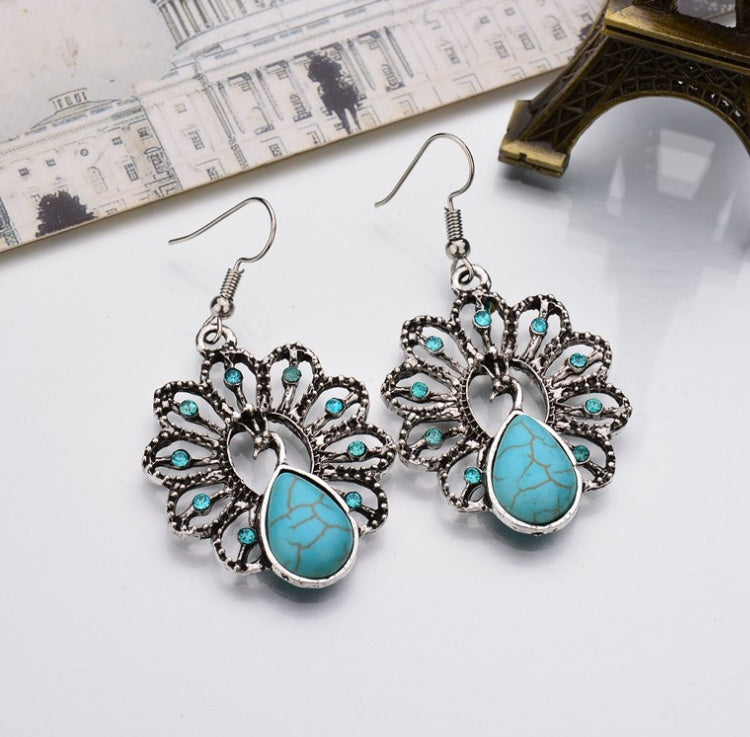 Vintage Korean Earrings Peacock Turquoise Earrings Earrings - Aureate Aura