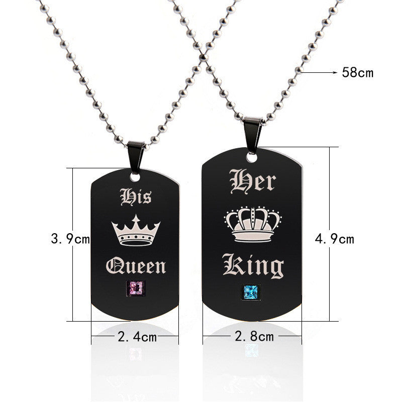 Black Necklaces & Pendants Her King and His Queen Black Titanium Couple Necklace Stainless Steel Pendant Gifts - Aureate Aura