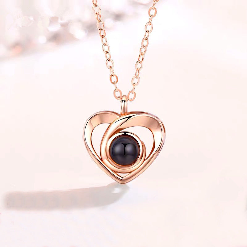 S925 Silver Romantic Photo Projection Necklace Heart Shaped Pendant Necklace - Aureate Aura