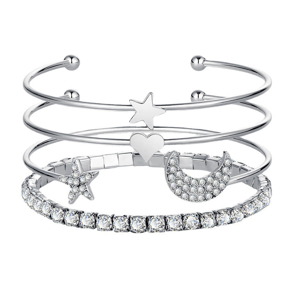 Women Moon Stars Cuff Bracelets Bangles Simple Gifts - Aureate Aura