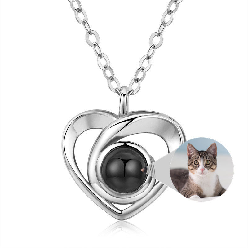 S925 Silver Romantic Photo Projection Necklace Heart Shaped Pendant Necklace - Aureate Aura