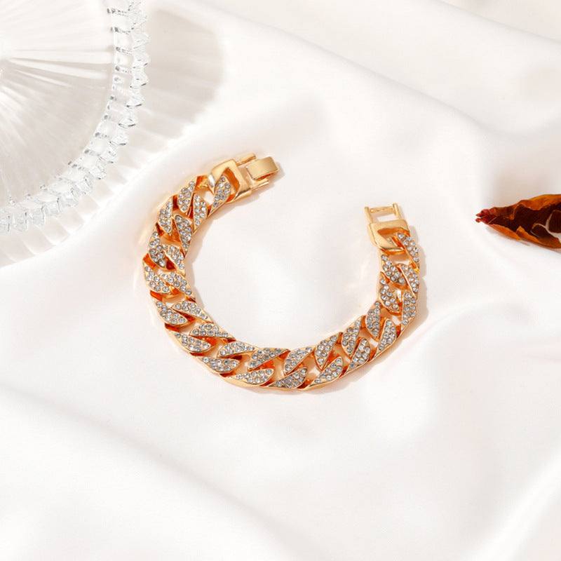 Cuban Thick Link Chain Bracelet Punk Luxury Crystal Bracelets for Women Men Jewelry Gold Color Rhinestone Bangles Bling New - Aureate Aura