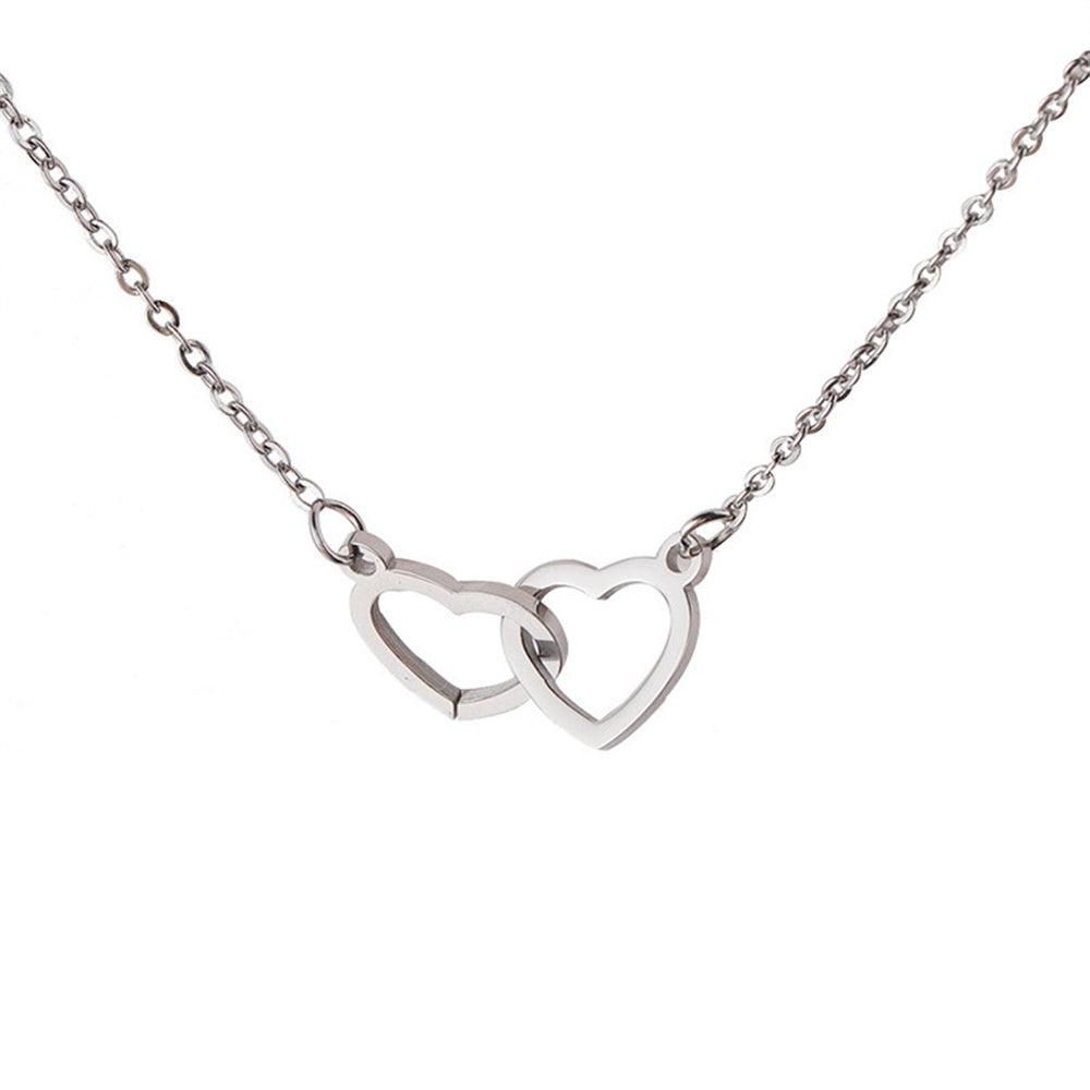 Mirror Stainless Steel Necklace Heart-to-heart Titanium Steel Double Hoop Pendant Clavicle Chain - Aureate Aura