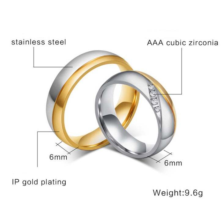 Romantic Wedding Rings For Lover Gold-Color Stainless Steel Couple Rings For Engagement Party Jewelry Wedding Bands - Aureate Aura