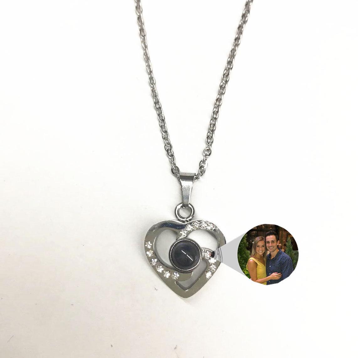 S925 Silver Romantic Colorful Photo Projection Necklace Heart Shaped Pendant Necklace - Aureate Aura