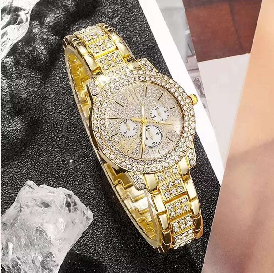 Full Diamond Bracelet Watch Suit Women's Quartz Watch Fashion Jewelry - Aureate Aura
