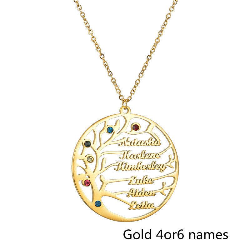Personalized Stainless Steel Golden Tree of Life Custom Name Necklace - Aureate Aura