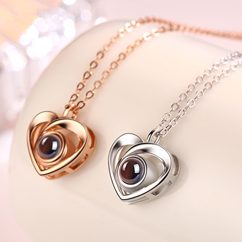 S925 Silver Romantic Photo Projection Necklace Heart Shaped Pendant Necklace - Aureate Aura