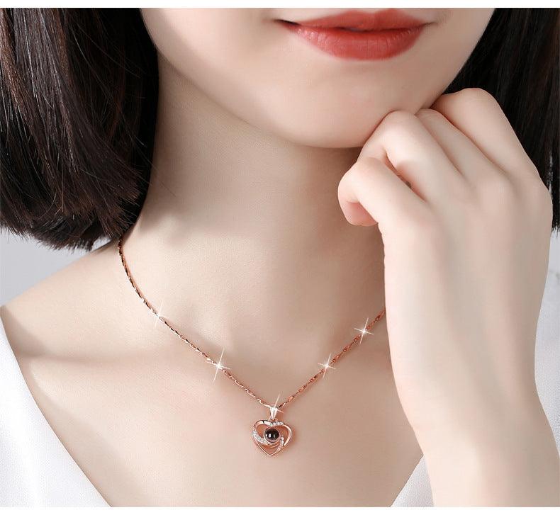 S925 Silver Romantic Colorful Photo Projection Necklace Heart Shaped Pendant Necklace - Aureate Aura