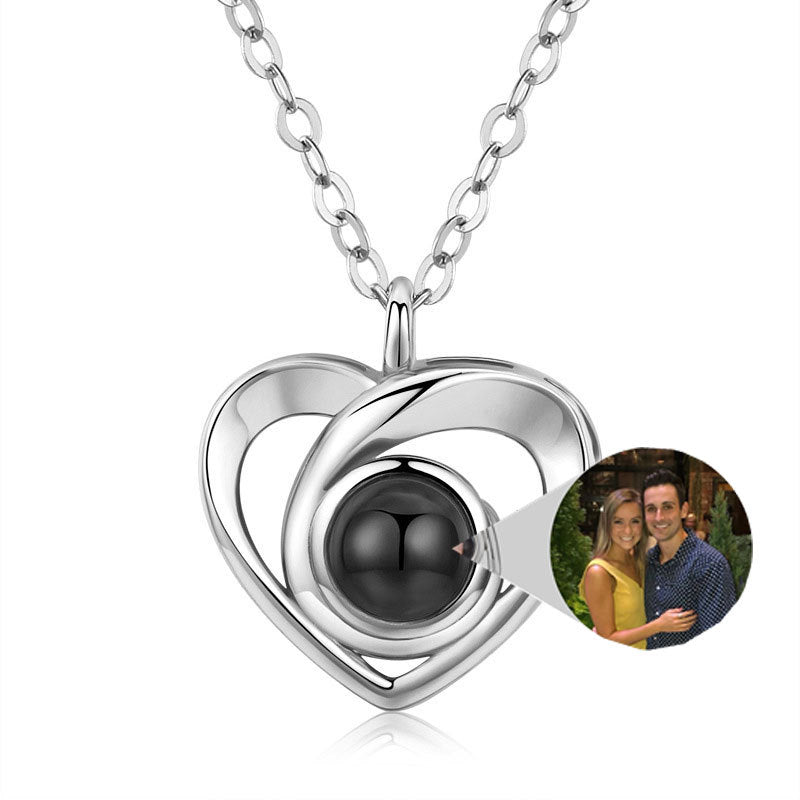 S925 Silver Romantic Photo Projection Necklace Heart Shaped Pendant Necklace - Aureate Aura
