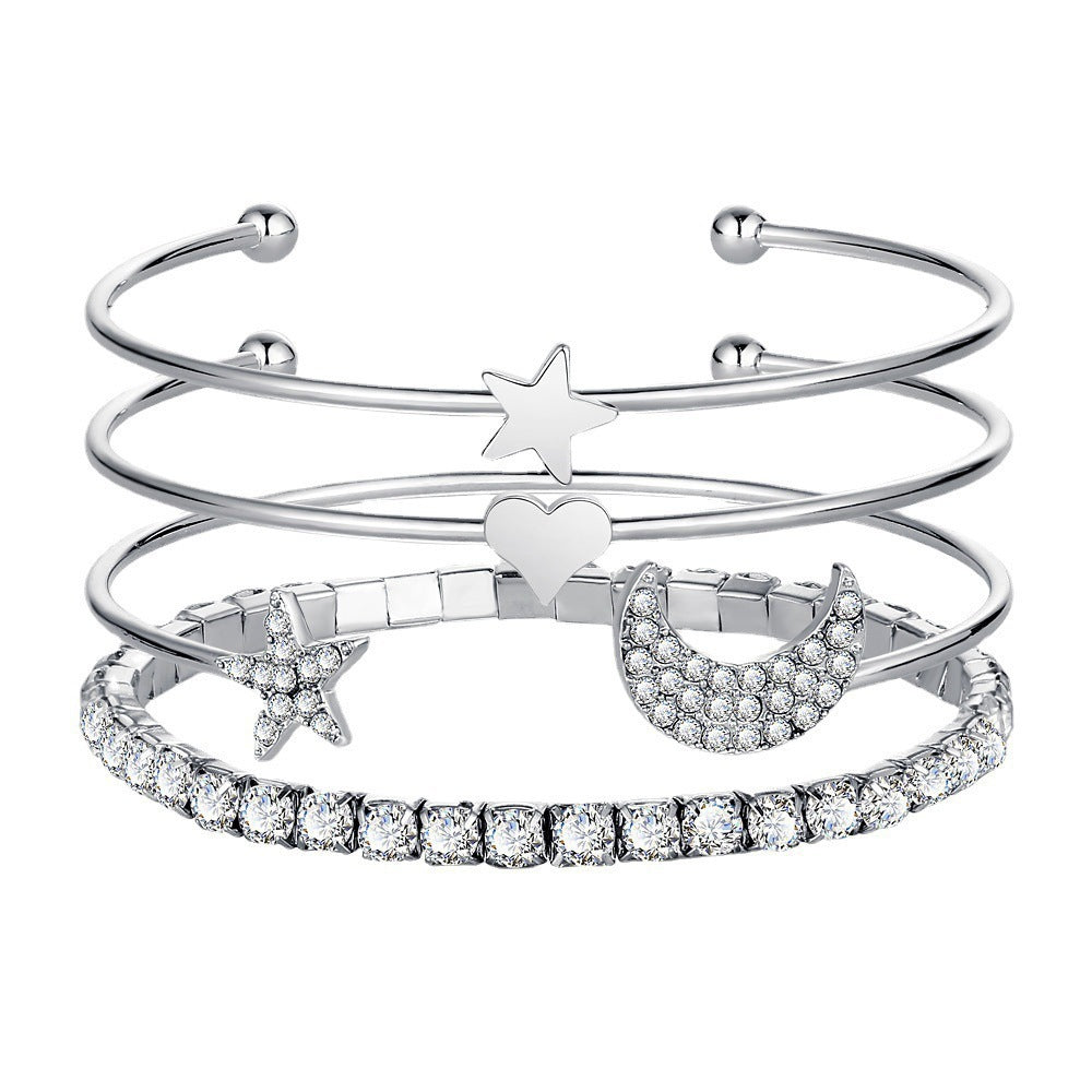 Women Moon Stars Cuff Bracelets Bangles Simple Gifts - Aureate Aura