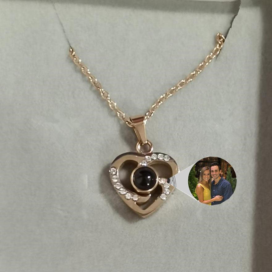 S925 Silver Romantic Colorful Photo Projection Necklace Heart Shaped Pendant Necklace - Aureate Aura