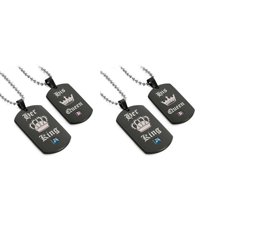Black Necklaces & Pendants Her King and His Queen Black Titanium Couple Necklace Stainless Steel Pendant Gifts - Aureate Aura