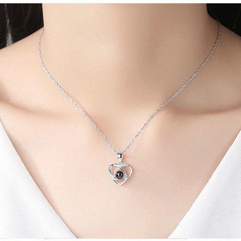 S925 Silver Romantic Colorful Photo Projection Necklace Heart Shaped Pendant Necklace - Aureate Aura