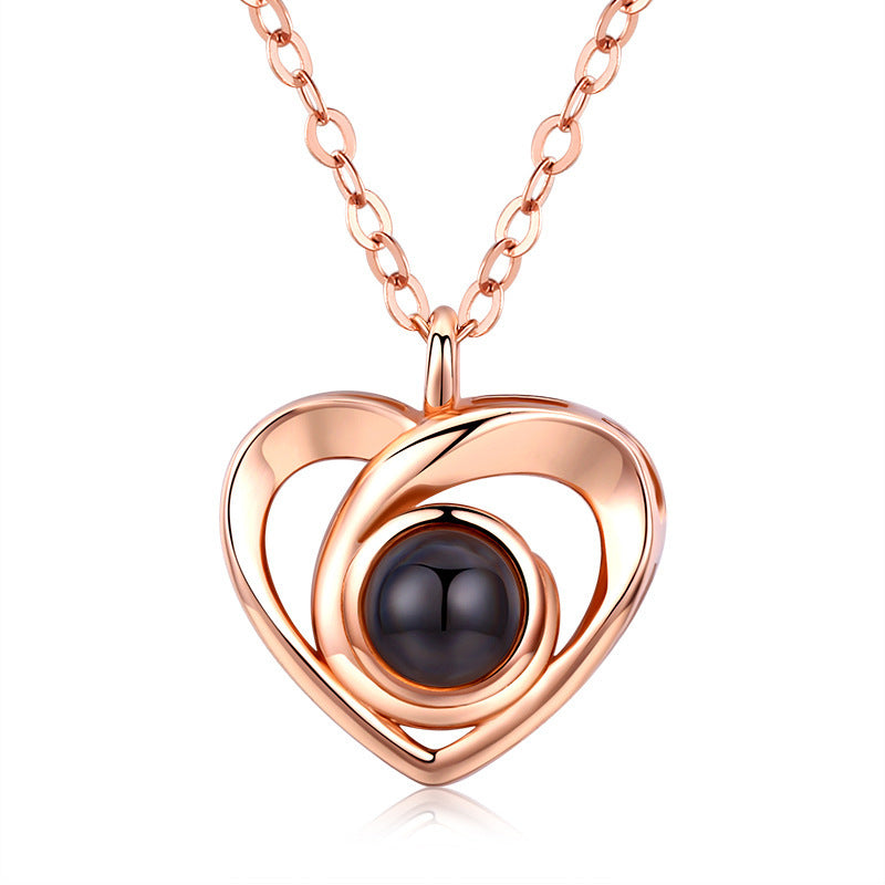 S925 Silver Romantic Photo Projection Necklace Heart Shaped Pendant Necklace - Aureate Aura