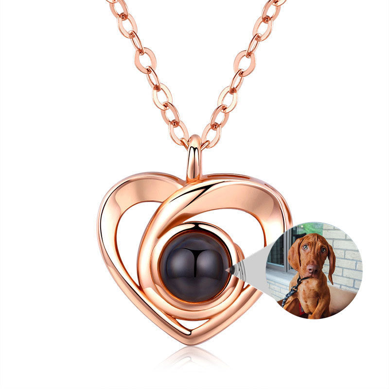 S925 Silver Romantic Photo Projection Necklace Heart Shaped Pendant Necklace - Aureate Aura