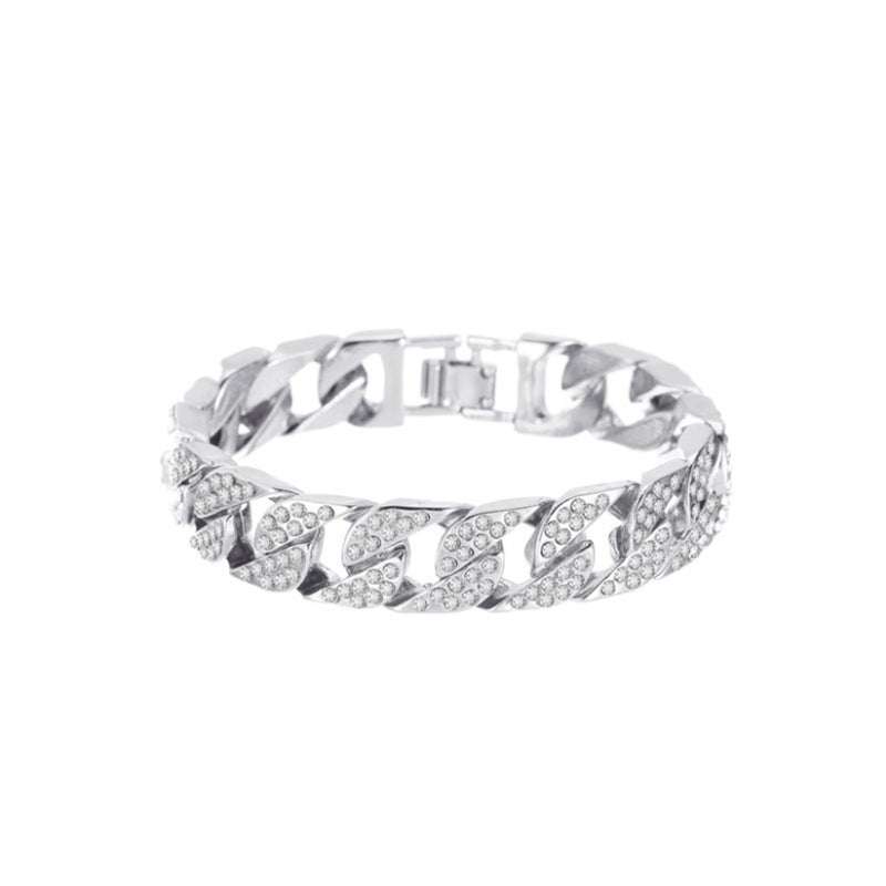 Cuban Thick Link Chain Bracelet Punk Luxury Crystal Bracelets for Women Men Jewelry Gold Color Rhinestone Bangles Bling New - Aureate Aura
