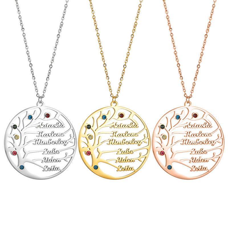 Personalized Stainless Steel Golden Tree of Life Custom Name Necklace - Aureate Aura
