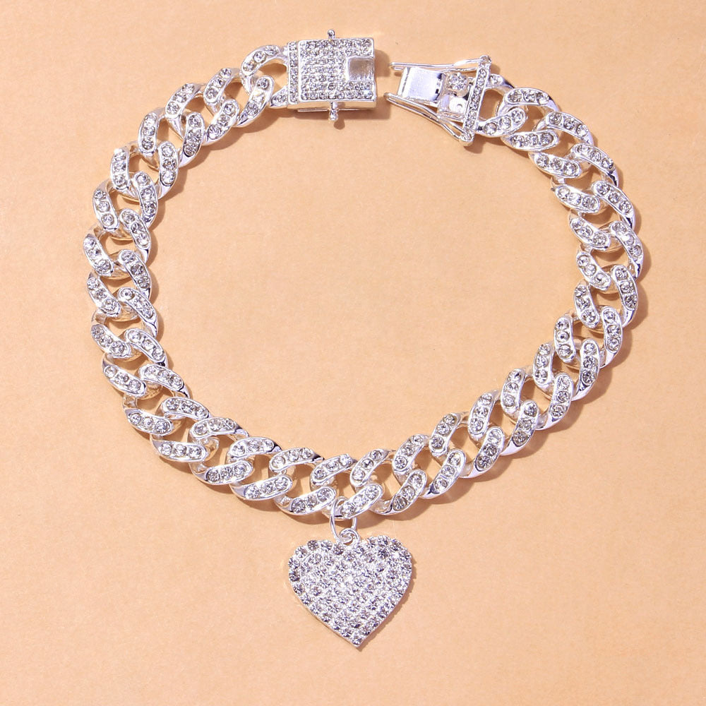 Fashion Jewelry Luxury Full Diamond Heart Pendant Anklet - Aureate Aura