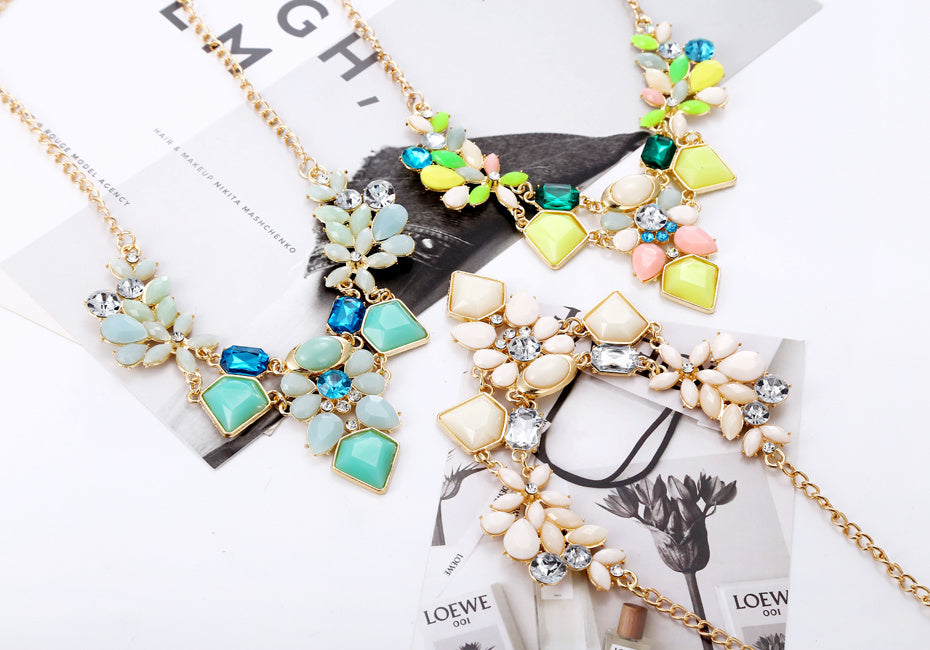 New Arrival Resin Fashion Colorful Cute Charm Gem Flower Choker Necklaces & Pendants Fashion Jewelry Woman Gift Summer style - Aureate Aura