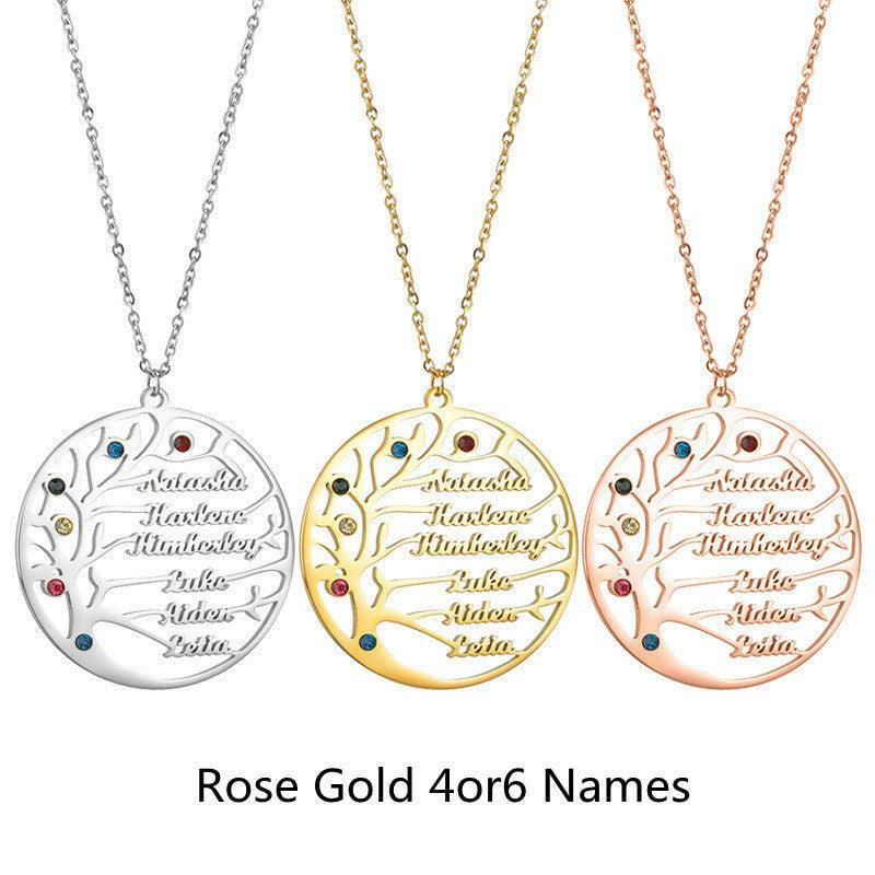 Personalized Stainless Steel Golden Tree of Life Custom Name Necklace - Aureate Aura