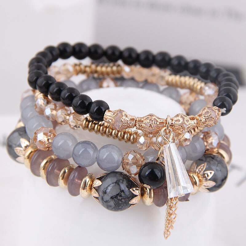 Bohemian Multilayer Multicolor Acrylic Beads Bracelet New Ethnic Strands Bracelets Bangles For Women Gift Pulseras Mujer - Aureate Aura