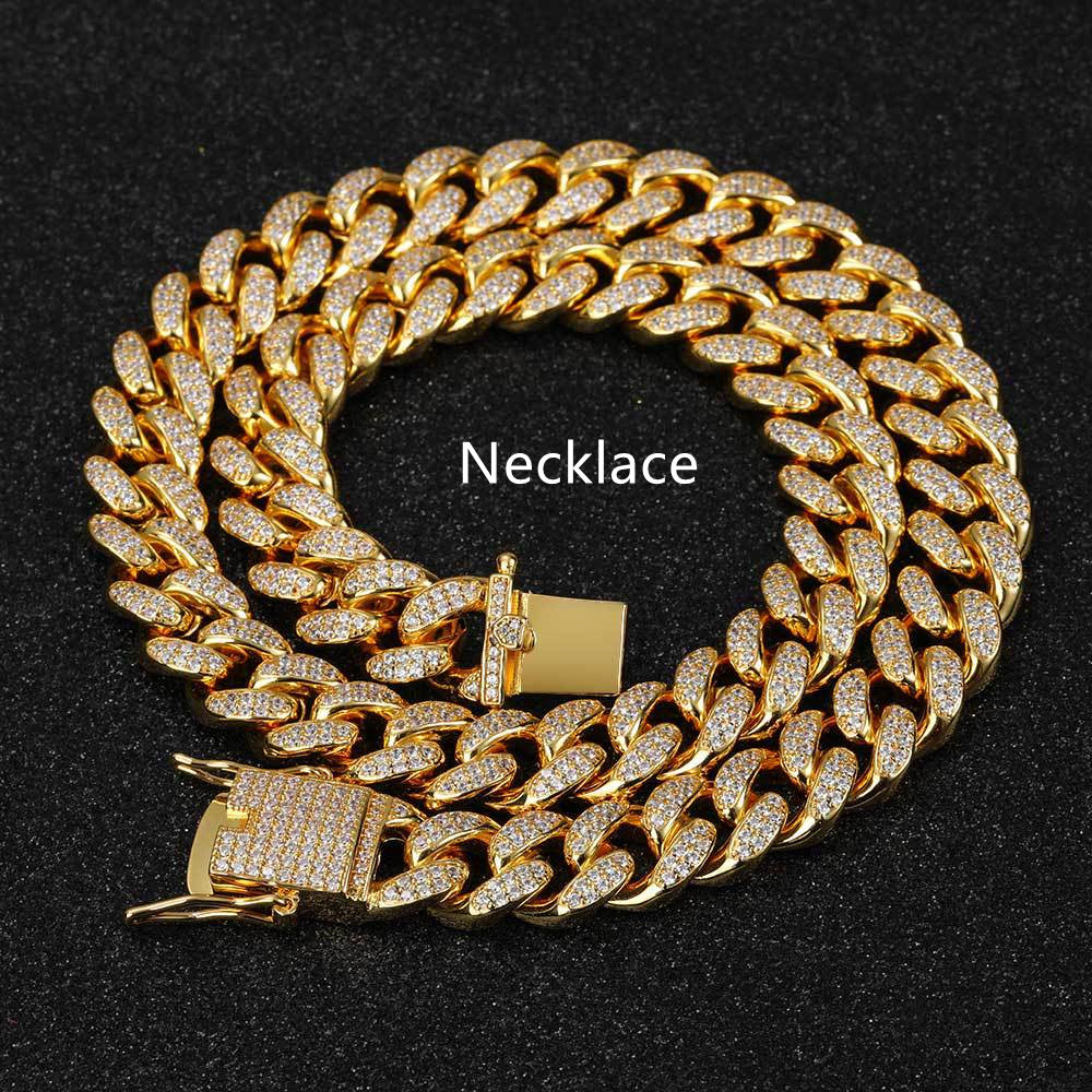 Hip Hop Jewelry 12mm Full Diamond Cuban Chain Real Gold Plating - Aureate Aura