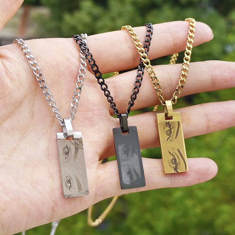 Custom Eyes Photo Necklace Stainless Stee Customized Engrave Eye Necklaces Personalized Picture Name Necklace For Women Kids - Aureate Aura