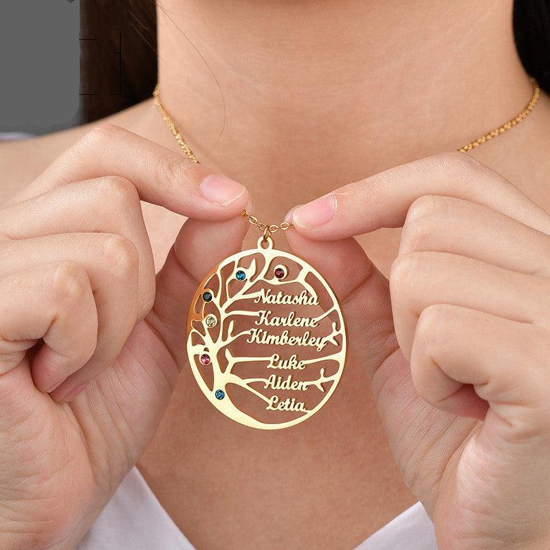 Personalized Stainless Steel Golden Tree of Life Custom Name Necklace - Aureate Aura