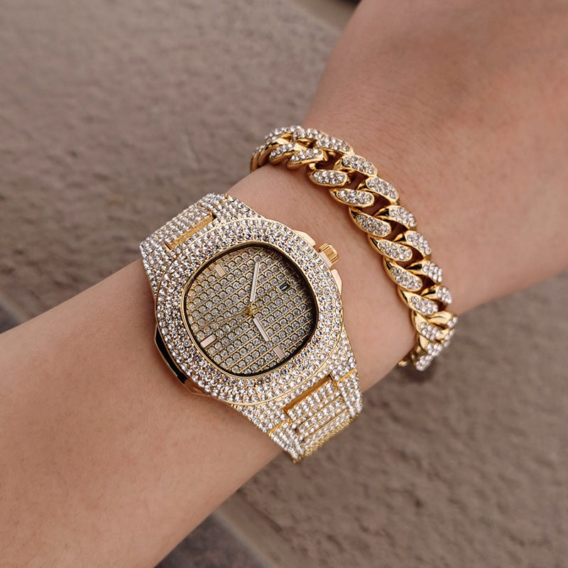 Cuban Chain Necklace Bracelet Watch Set - Aureate Aura
