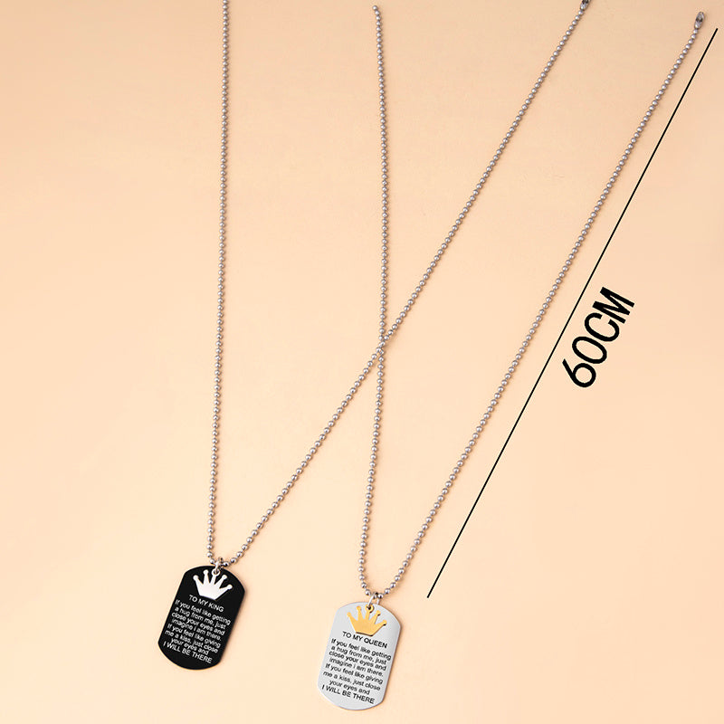 Crown Charms Couple Necklace To My King Queen Inspirational Pendants Necklaces Stainless Steel Jewelry - Aureate Aura