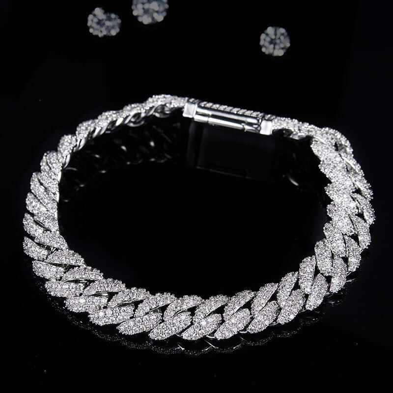 Silver Cuban Bracelet Or Necklace With Moissanite Diamonds - Aureate Aura