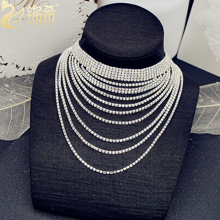 Rhinestone Tassel Chain Necklace Clavicle Chain Fashion