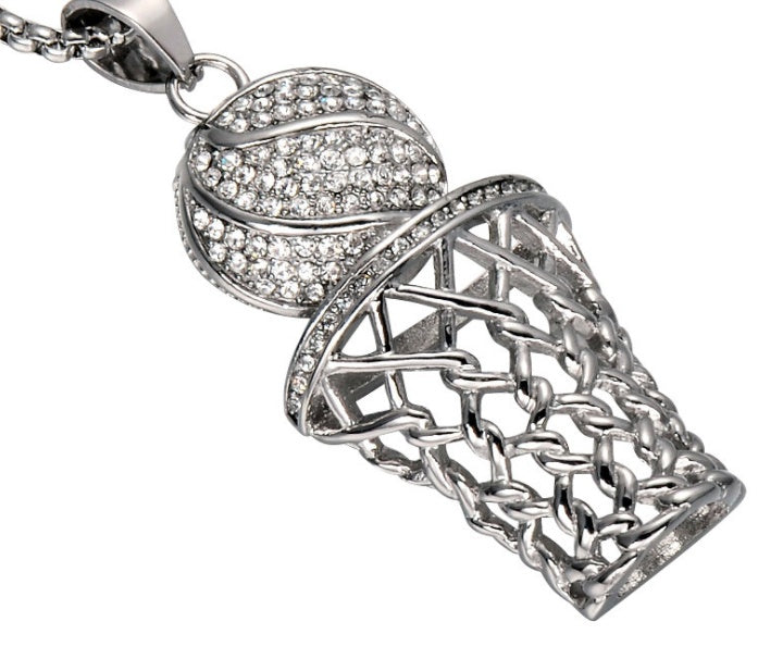 HIP Hop Bling Iced Out Gold Full Rhinestone Basketball Pendants Necklaces 316L Stainless Steel Sports Necklace for Men Jewelry - Aureate Aura