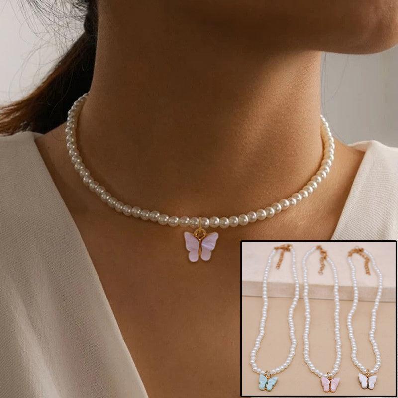 Elegant White Pearl Choker Necklace Small Round Pearl Wedding Butterfly Necklace For Women Charm Fashion Jewelry - Aureate Aura