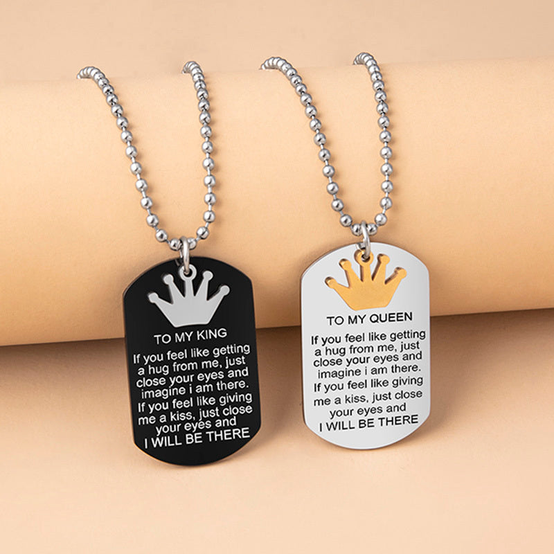 Crown Charms Couple Necklace To My King Queen Inspirational Pendants Necklaces Stainless Steel Jewelry - Aureate Aura