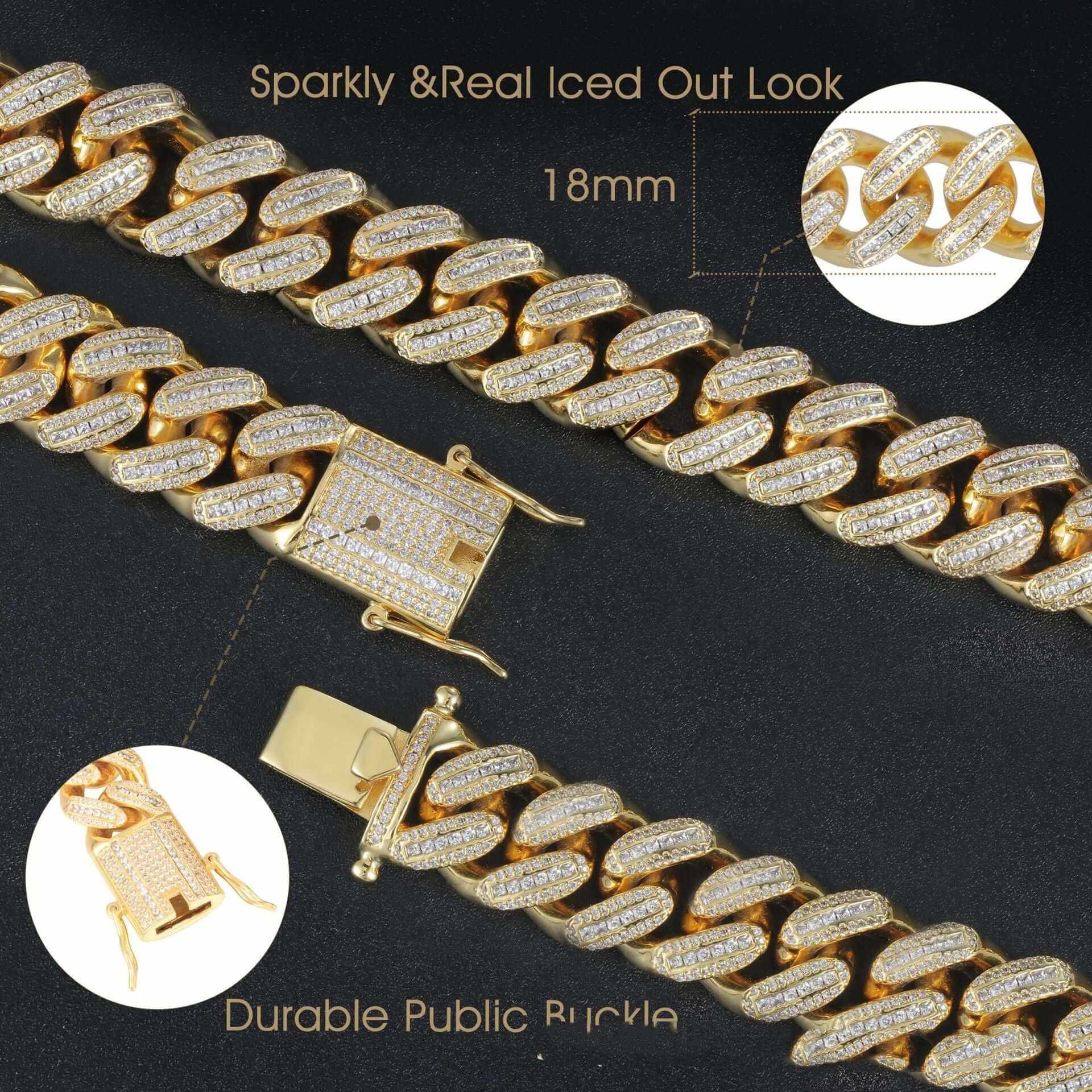 Copper Plated 18K Gold Full Diamond Cuban Necklace - Aureate Aura