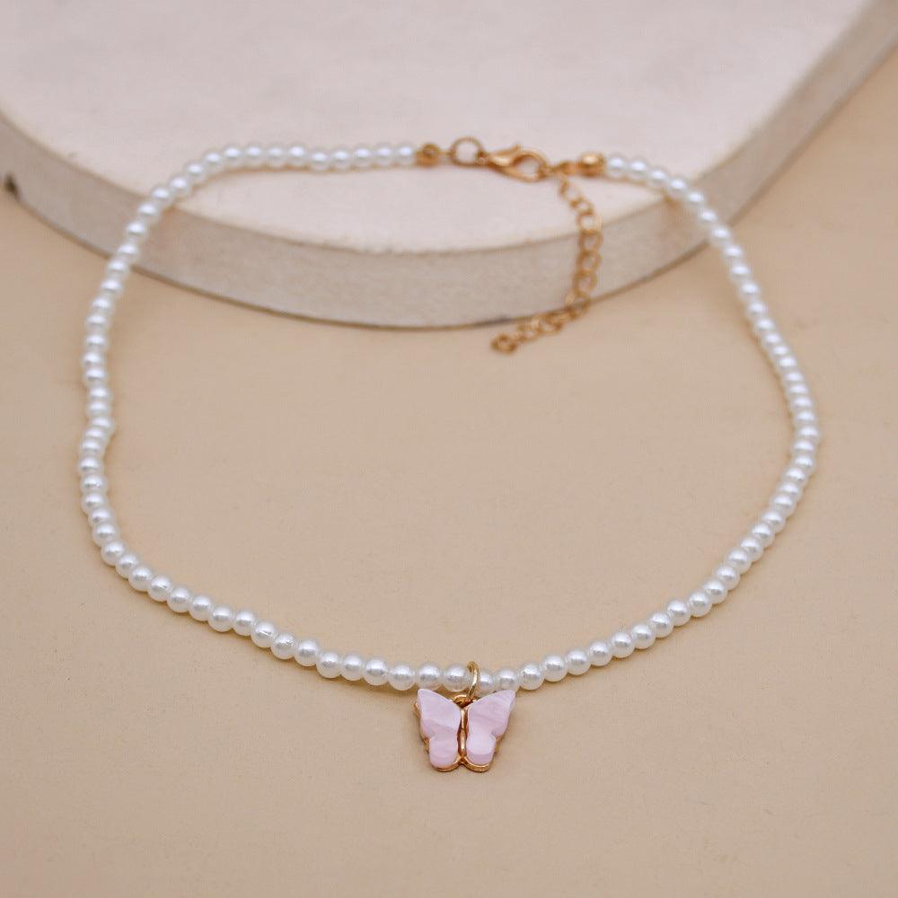 Elegant White Pearl Choker Necklace Small Round Pearl Wedding Butterfly Necklace For Women Charm Fashion Jewelry - Aureate Aura