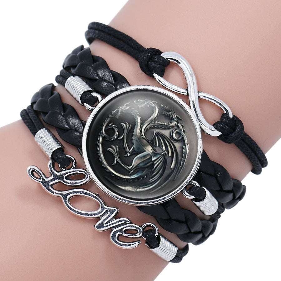 Game Of Throne Bracelet House Stark Wolf Head Infinity Glass Cabochon Bracelets Bangles WINTER COMING Wrap Bracelet - Aureate Aura