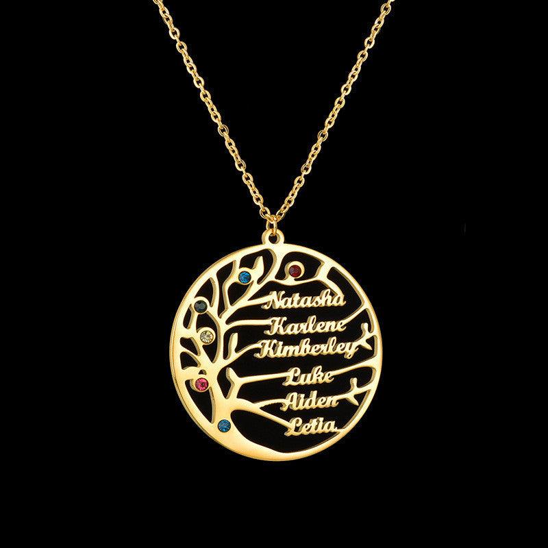 Personalized Stainless Steel Golden Tree of Life Custom Name Necklace - Aureate Aura
