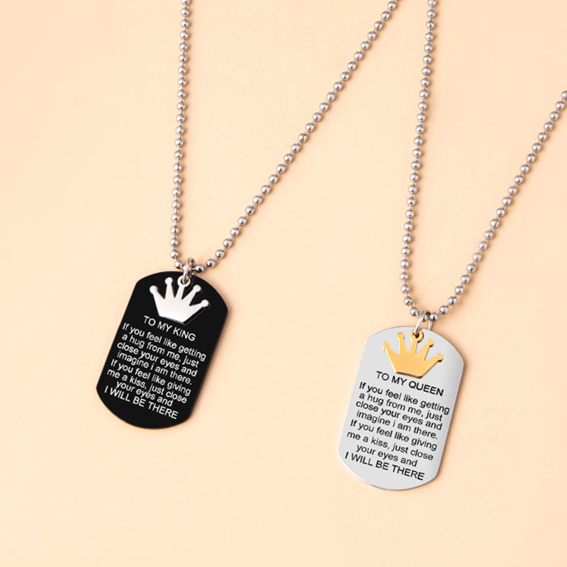 Crown Charms Couple Necklace To My King Queen Inspirational Pendants Necklaces Stainless Steel Jewelry - Aureate Aura