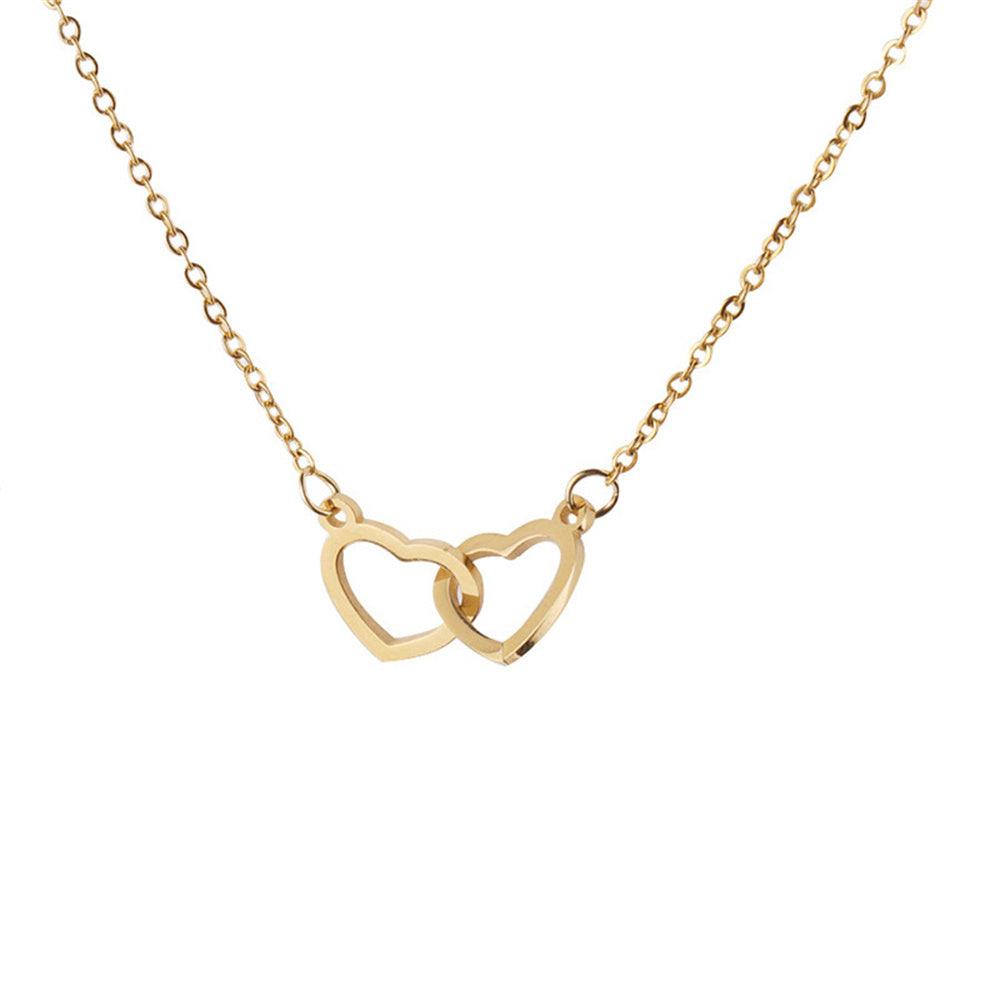 Mirror Stainless Steel Necklace Heart-to-heart Titanium Steel Double Hoop Pendant Clavicle Chain - Aureate Aura