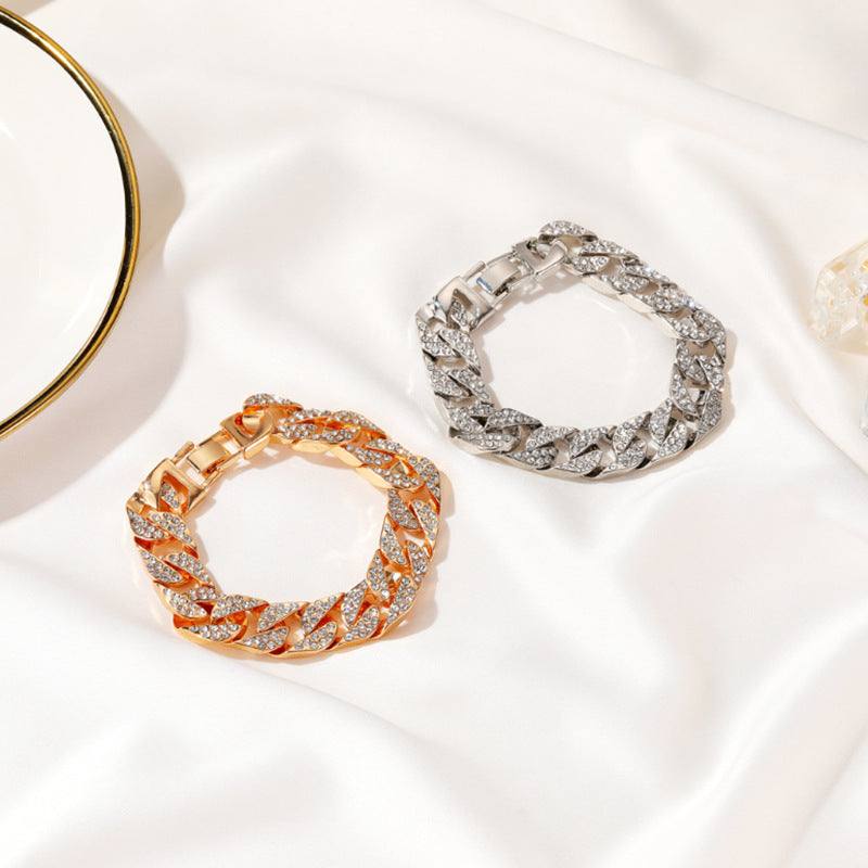 Cuban Thick Link Chain Bracelet Punk Luxury Crystal Bracelets for Women Men Jewelry Gold Color Rhinestone Bangles Bling New - Aureate Aura