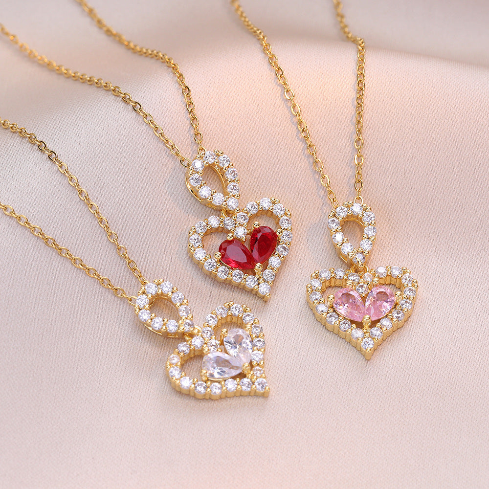 Exquisite Luxury Rhinestone Crystal Heart Pendants Necklaces For Women Party Jewelry Gifts Fashion Jewelry - Aureate Aura