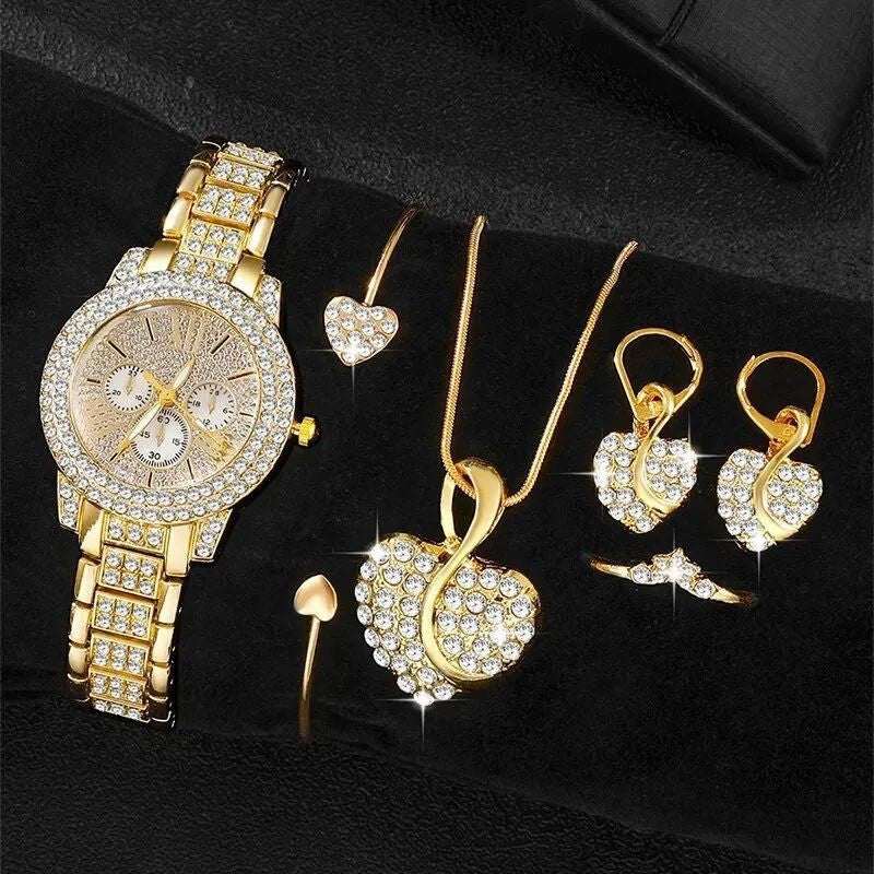 Full Diamond Bracelet Watch Suit Women's Quartz Watch Fashion Jewelry - Aureate Aura