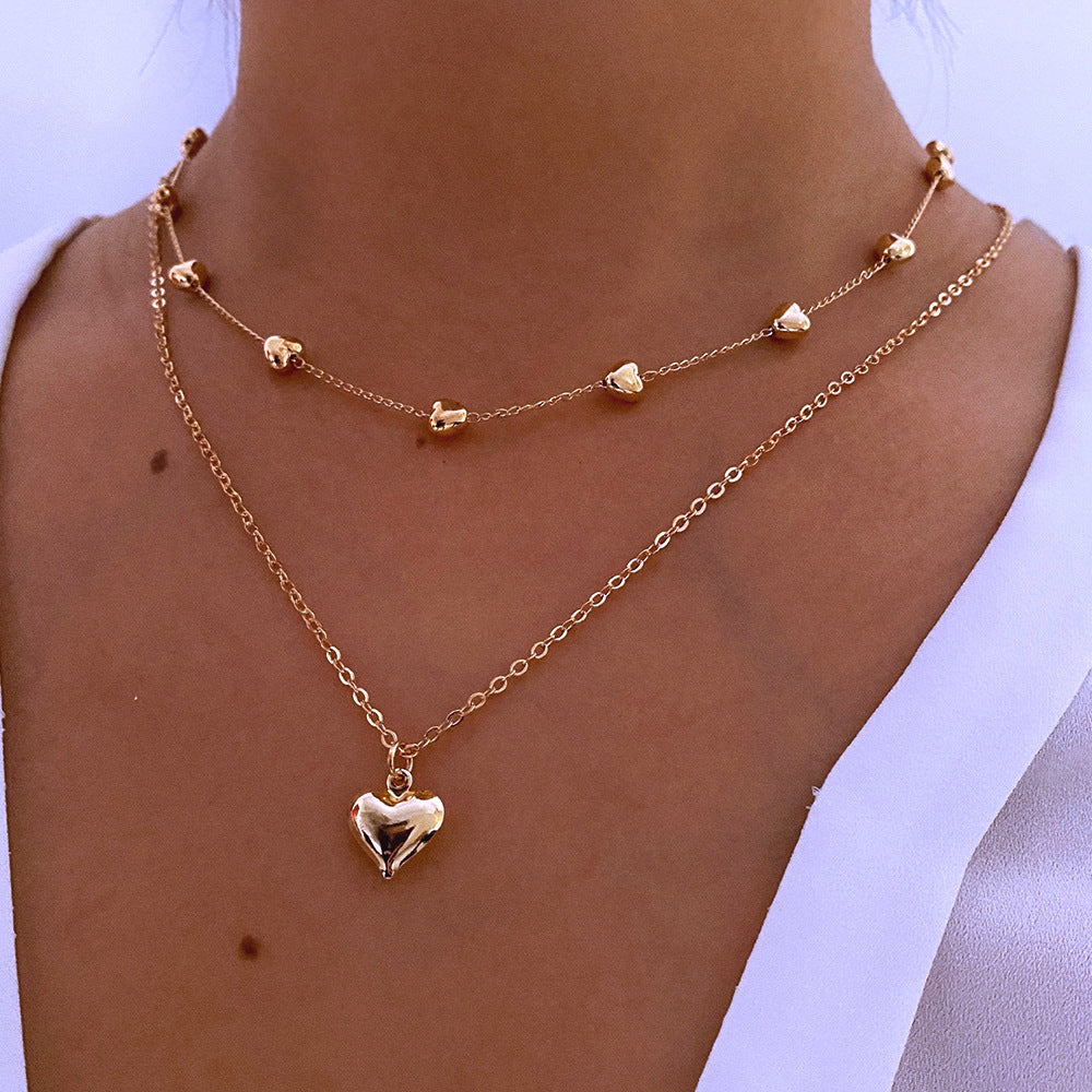 Double-layer Heart Pendant Fine Chain Necklace For Women Multilayer Gold Color Metal Necklaces Fashion Jewelry Accessories - Aureate Aura
