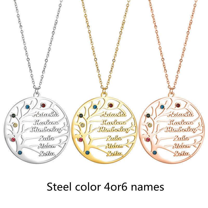 Personalized Stainless Steel Golden Tree of Life Custom Name Necklace - Aureate Aura