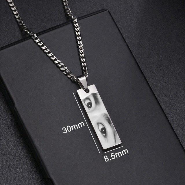 Custom Eyes Photo Necklace Stainless Stee Customized Engrave Eye Necklaces Personalized Picture Name Necklace For Women Kids - Aureate Aura