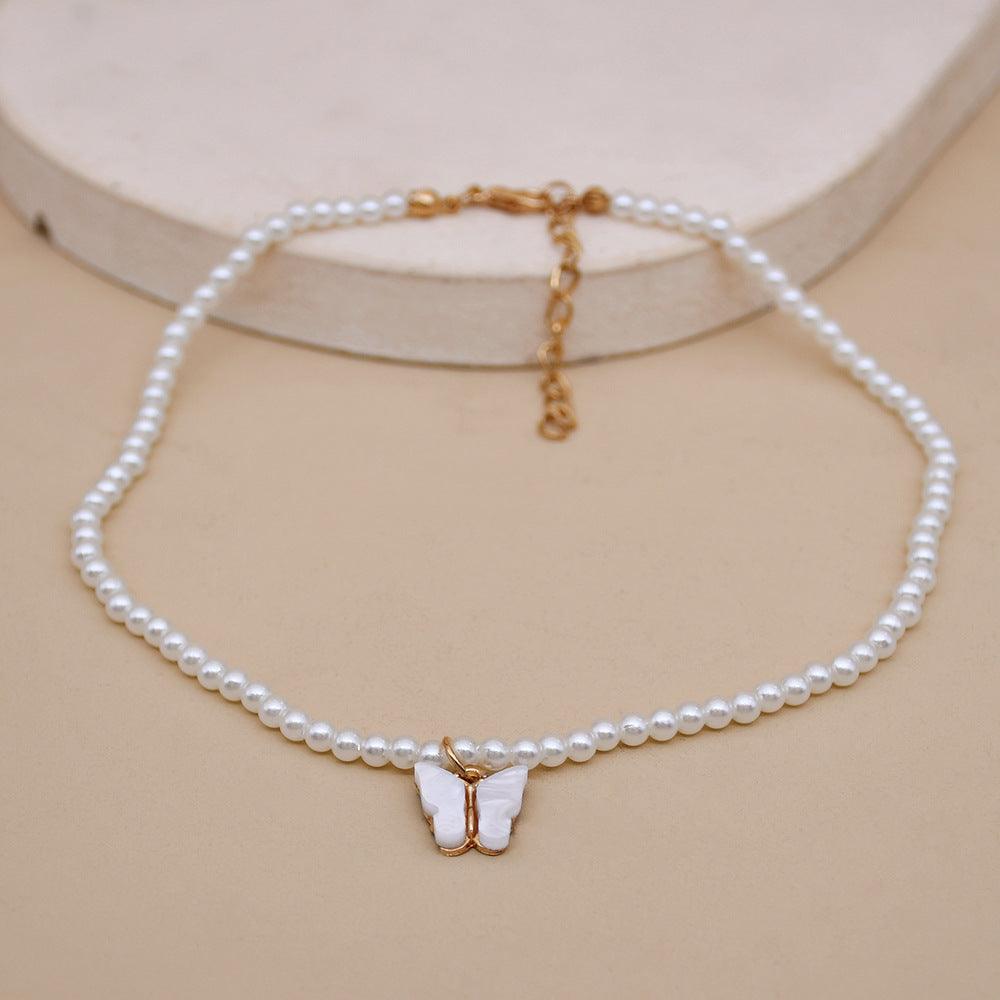 Elegant White Pearl Choker Necklace Small Round Pearl Wedding Butterfly Necklace For Women Charm Fashion Jewelry - Aureate Aura