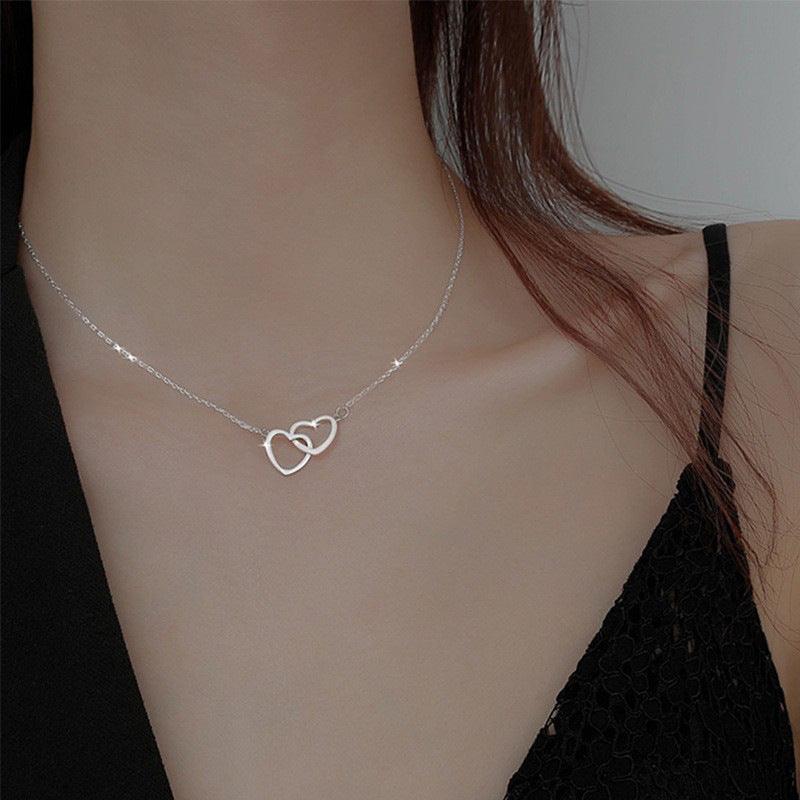 Mirror Stainless Steel Necklace Heart-to-heart Titanium Steel Double Hoop Pendant Clavicle Chain - Aureate Aura